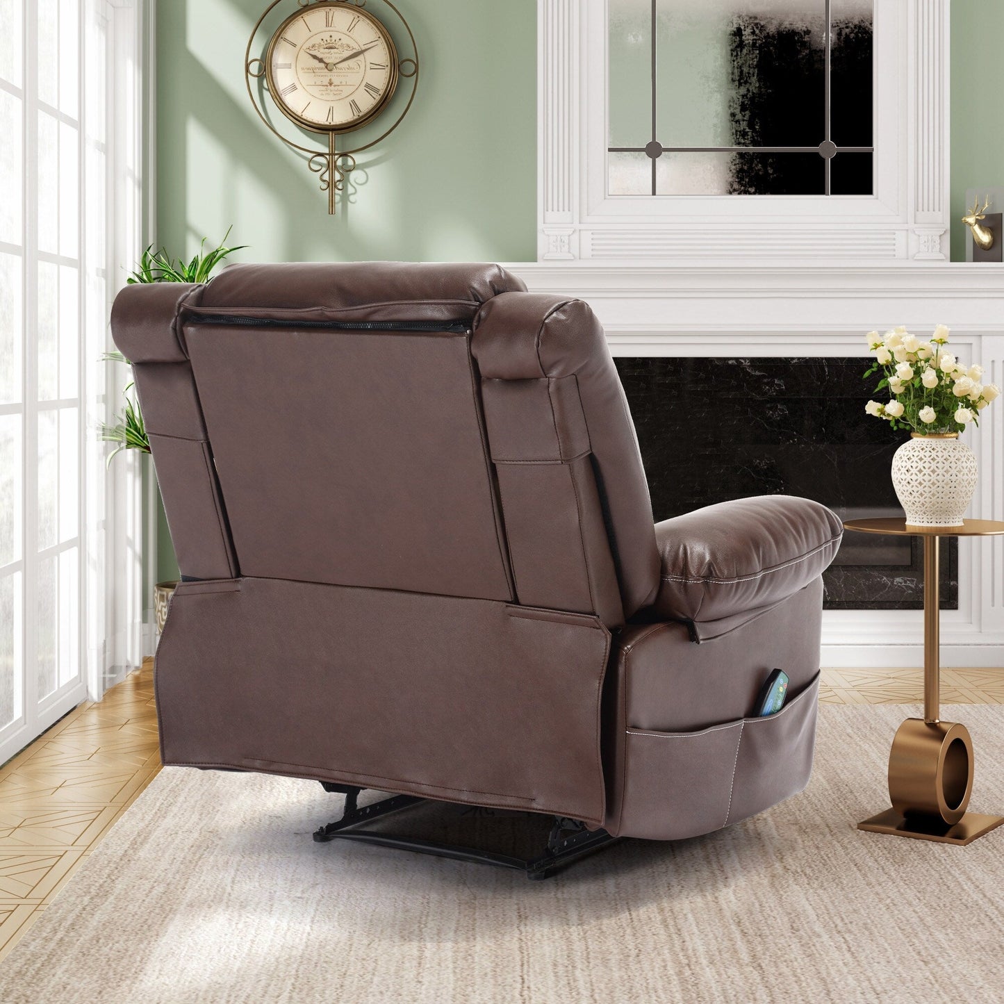 Brown Manual Recliner with 8-Point Massage, Heated Function, and Sturdy Frame for Living Room Comfort