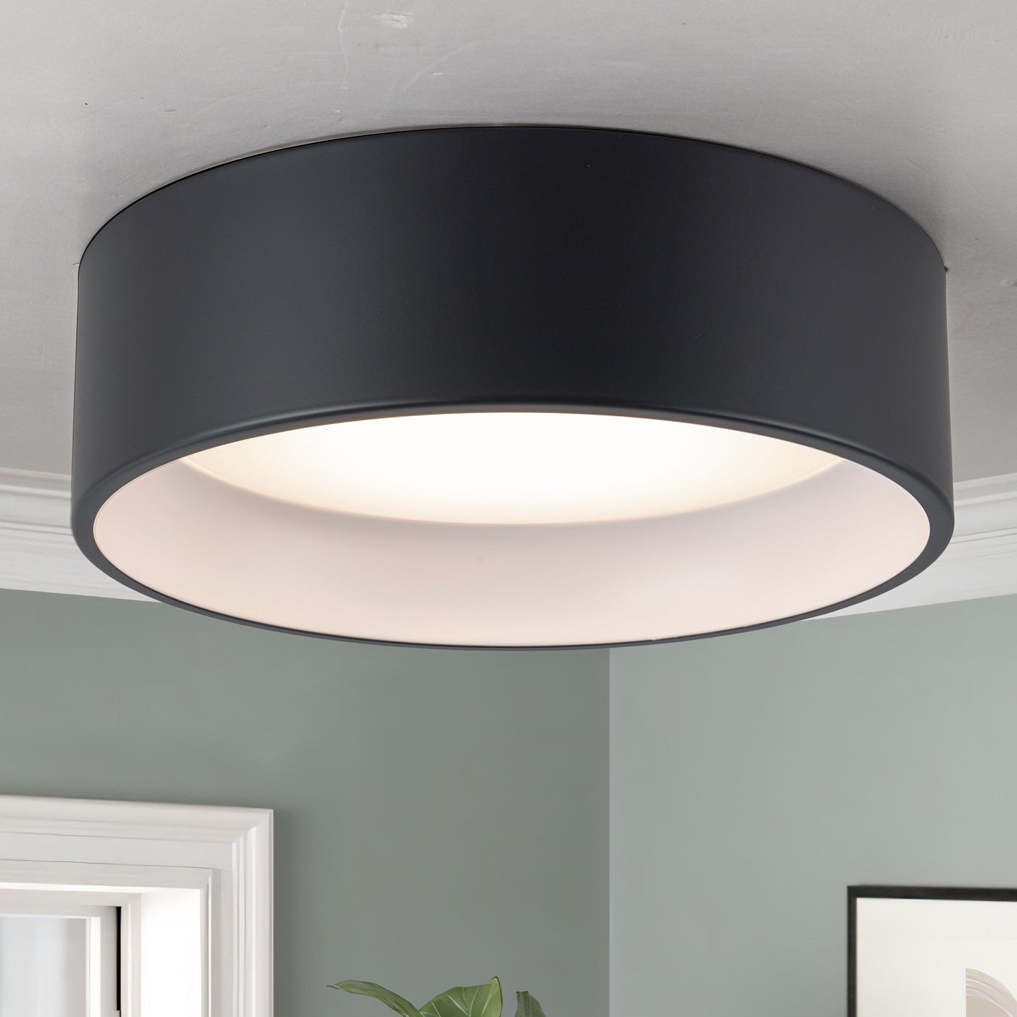 C Cattleya Black and Woodgrain 3CCT Integrated LED Flush Mount Ceiling Light