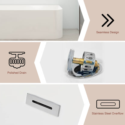 CB HOME 59''/67'' Freestanding Acrylic Soaking Bathtubs, Soaking Tubs Single Side Against The Wall, Left/Right Overflow