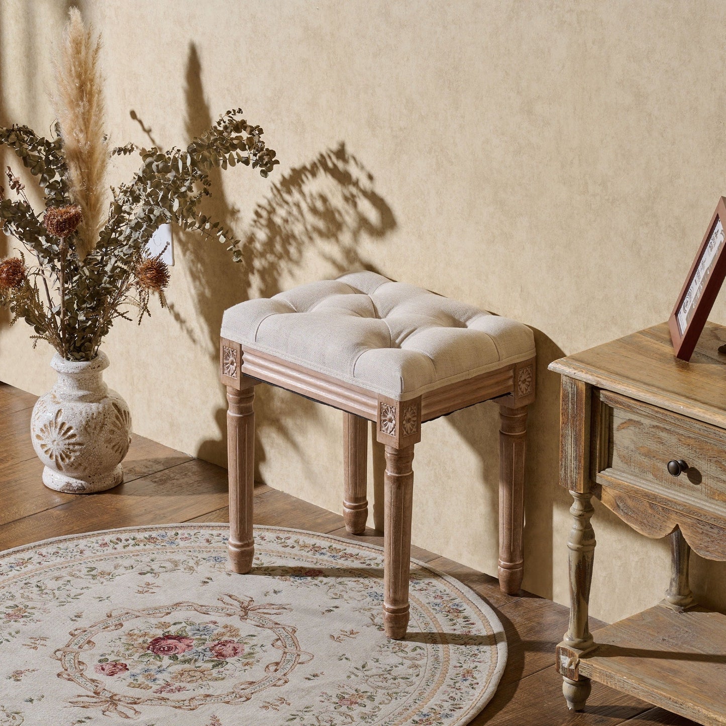 CO-Z French Vintage Upholstered Foot Stool and Vanity Stool