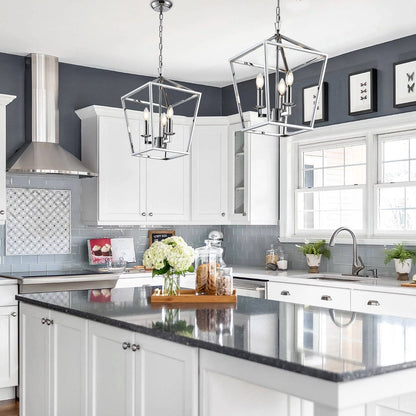 Candle Style Lantern Pendant Stairway or Kitchen Island Open Cage Chandelier - N/A