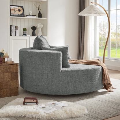 Chenille Accent Barrel Chair Lounge Chair, Round Sofa Chair Armchair with 360-Degree Swivel Base and 3 Removable Pillows