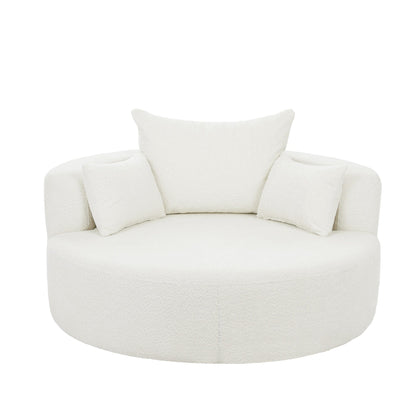Chenille Accent Barrel Chair Lounge Chair, Round Sofa Chair Armchair with 360-Degree Swivel Base and 3 Removable Pillows
