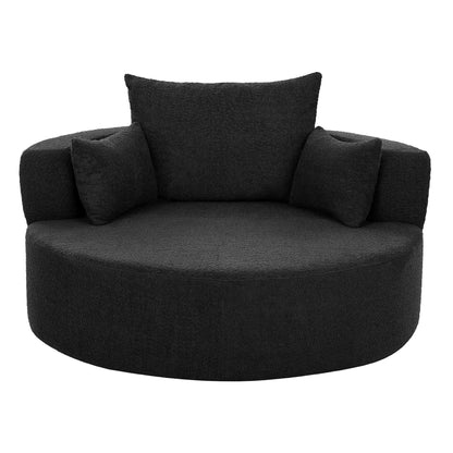 Chenille Accent Barrel Chair Lounge Chair, Round Sofa Chair Armchair with 360-Degree Swivel Base and 3 Removable Pillows