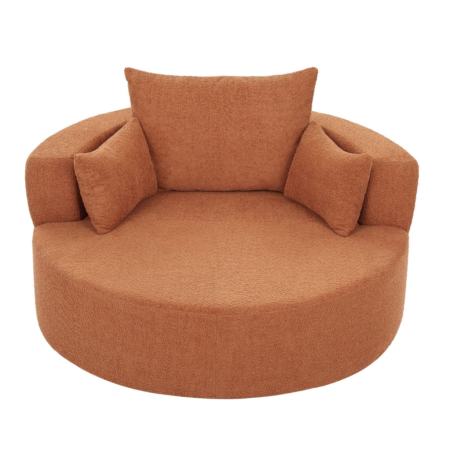 Chenille Accent Barrel Chair Lounge Chair, Round Sofa Chair Armchair with 360-Degree Swivel Base and 3 Removable Pillows