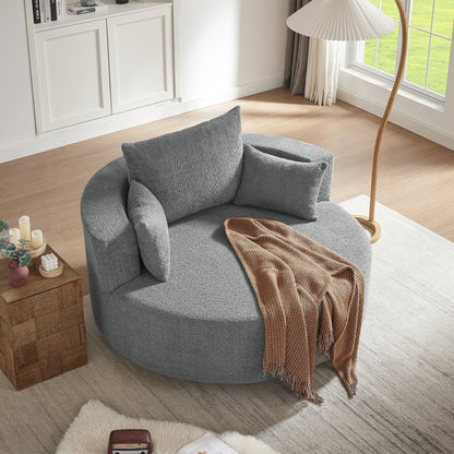 Chenille Accent Barrel Chair Lounge Chair, Round Sofa Chair Armchair with 360-Degree Swivel Base and 3 Removable Pillows