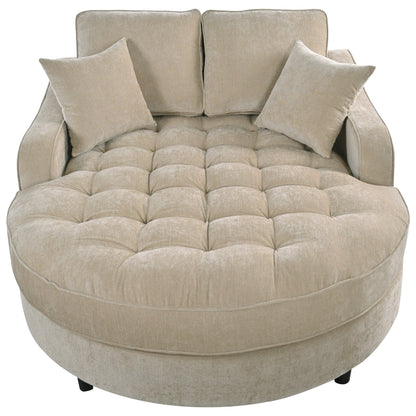 Chenille Chaise Lounge Sofa Bed, Upholstered Sofa Couch with Tufted Backrest and 2 Detachable Pillows for Living Room
