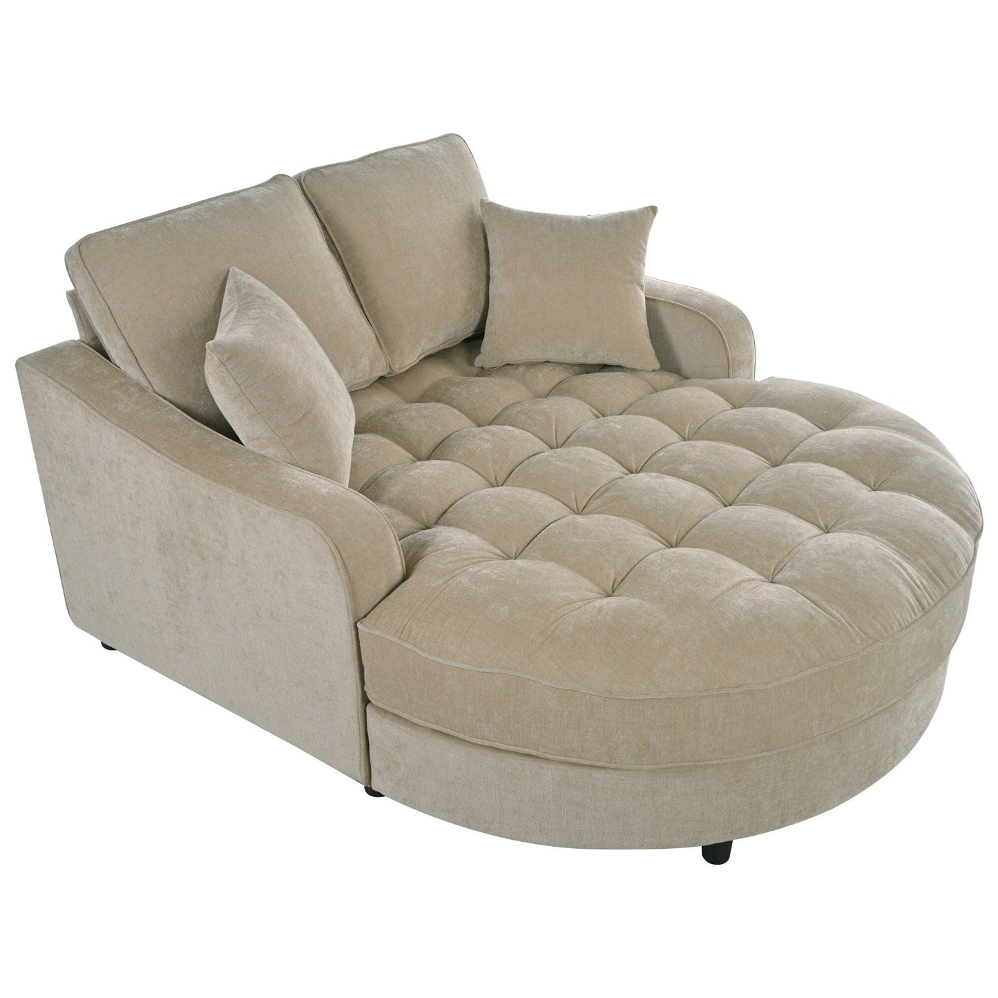Chenille Chaise Lounge Sofa Bed, Upholstered Sofa Couch with Tufted Backrest and 2 Detachable Pillows for Living Room