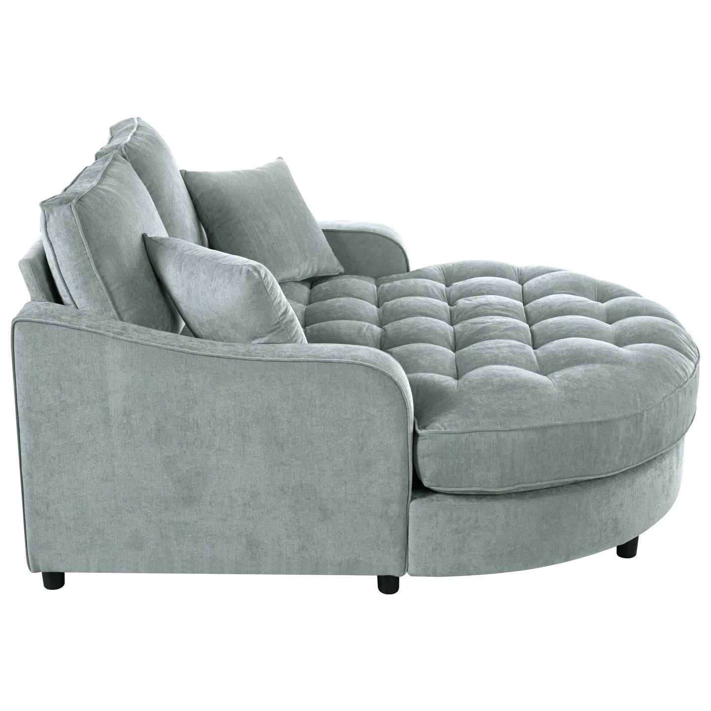 Chenille Chaise Lounge Sofa Bed, Upholstered Sofa Couch with Tufted Backrest and 2 Detachable Pillows for Living Room