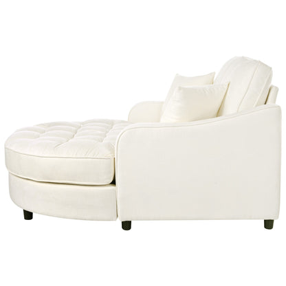 Chenille Chaise Lounge Sofa Bed, Upholstered Sofa Couch with Tufted Backrest and 2 Detachable Pillows for Living Room