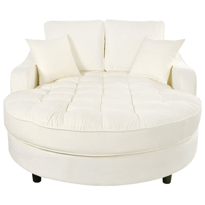 Chenille Chaise Lounge Sofa Bed, Upholstered Sofa Couch with Tufted Backrest and 2 Detachable Pillows for Living Room