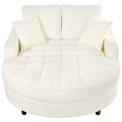 Chenille Chaise Lounge Sofa Bed, Upholstered Sofa Couch with Tufted Backrest and 2 Detachable Pillows for Living Room