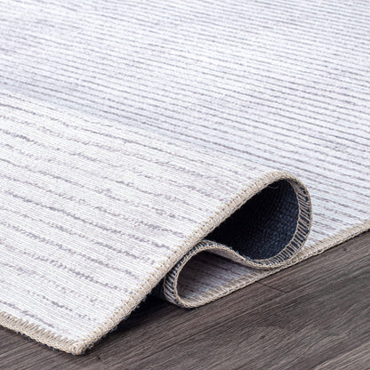 Contemporary Distressed Stripe Machine Washable Area Rug