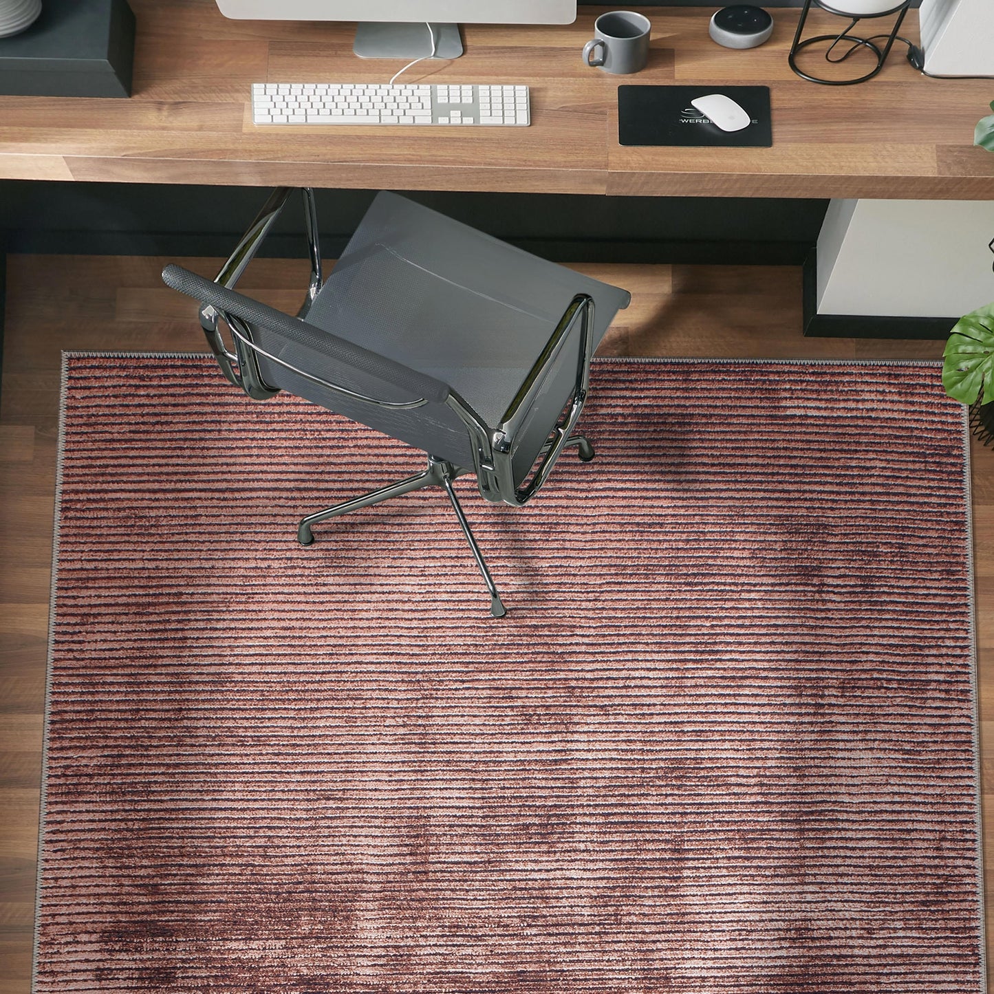 Contemporary Distressed Stripe Machine Washable Area Rug
