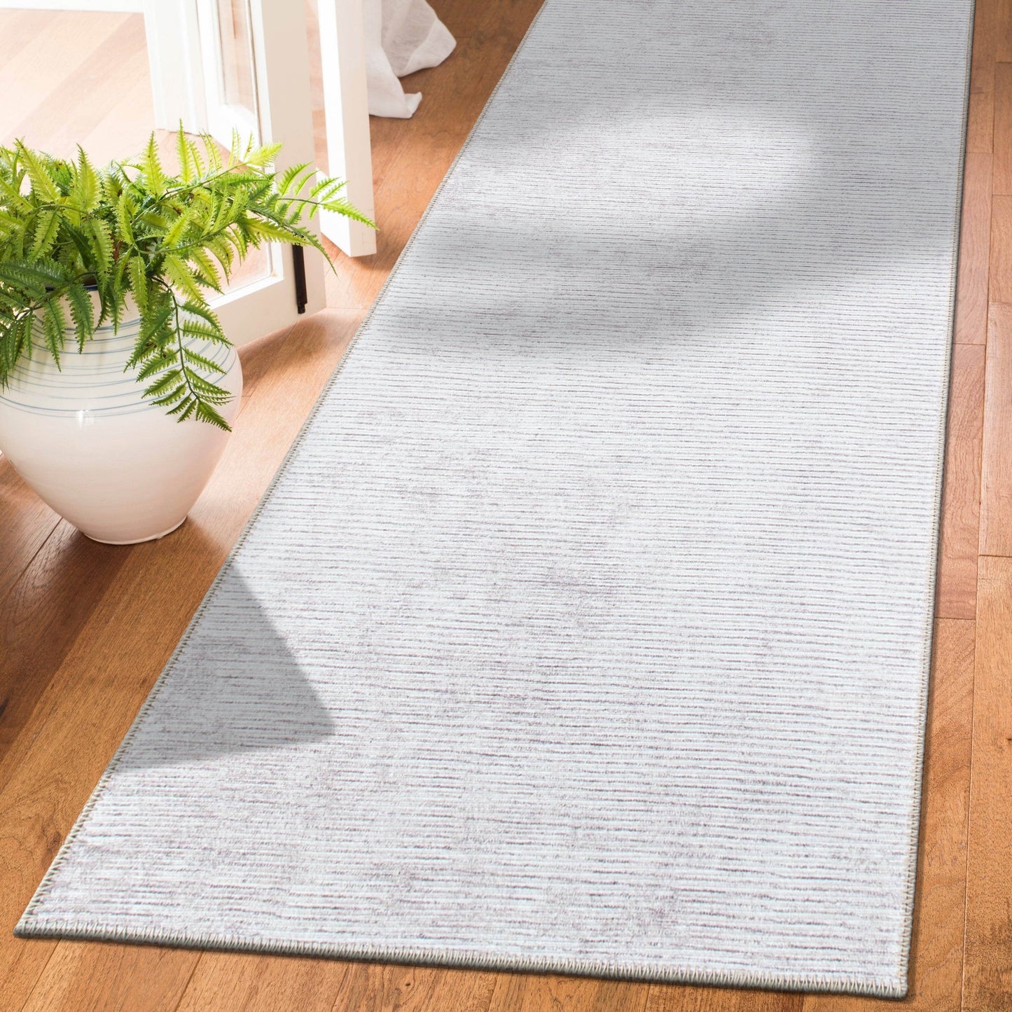 Contemporary Distressed Stripe Machine Washable Area Rug