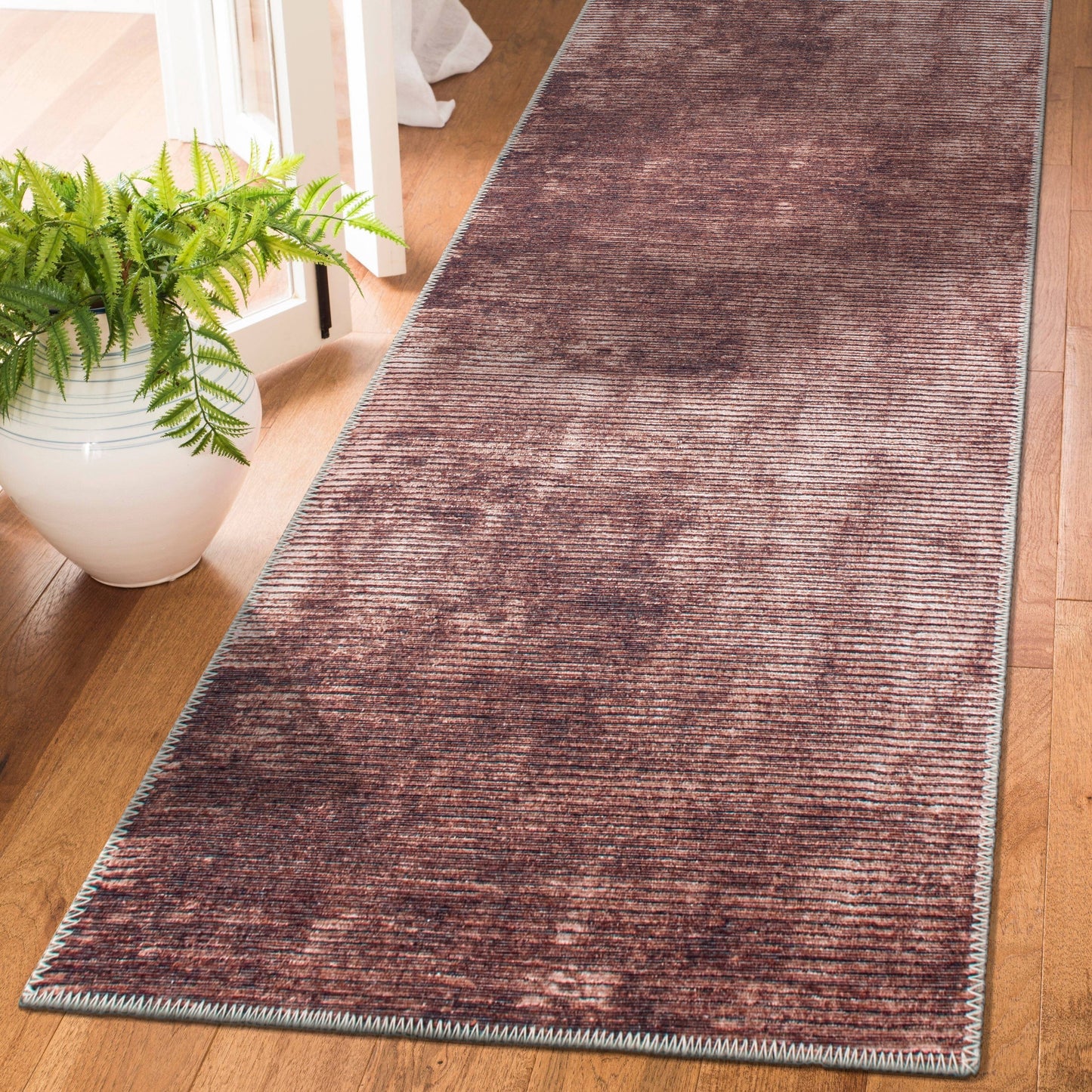 Contemporary Distressed Stripe Machine Washable Area Rug