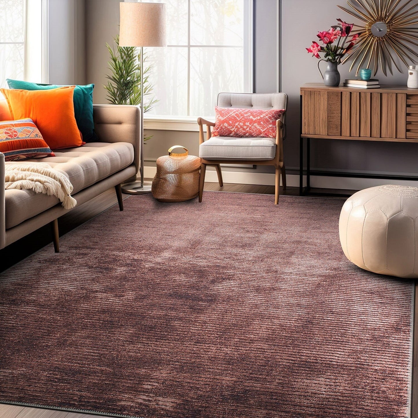 Contemporary Distressed Stripe Machine Washable Area Rug