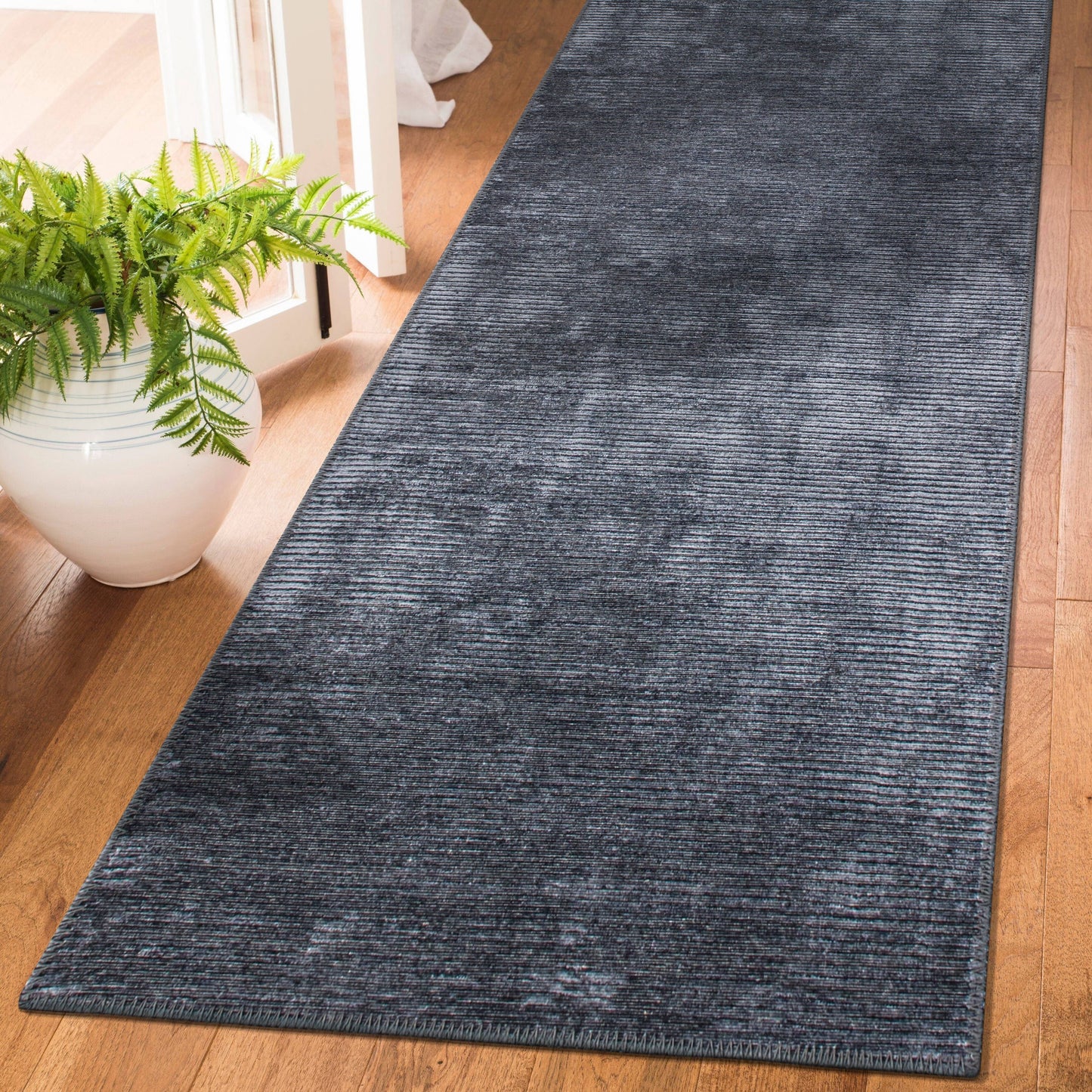 Contemporary Distressed Stripe Machine Washable Area Rug