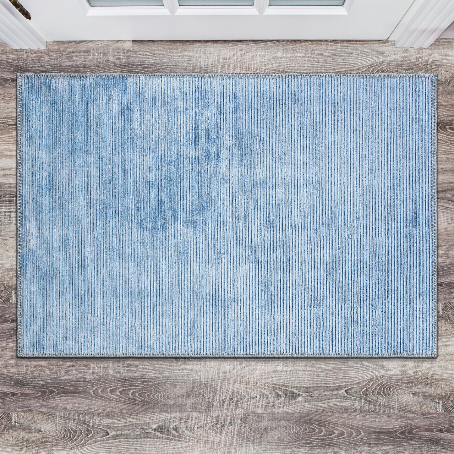 Contemporary Distressed Stripe Machine Washable Area Rug