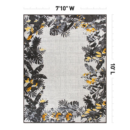 Contemporary Floral Border Indoor/Outdoor Area Rug