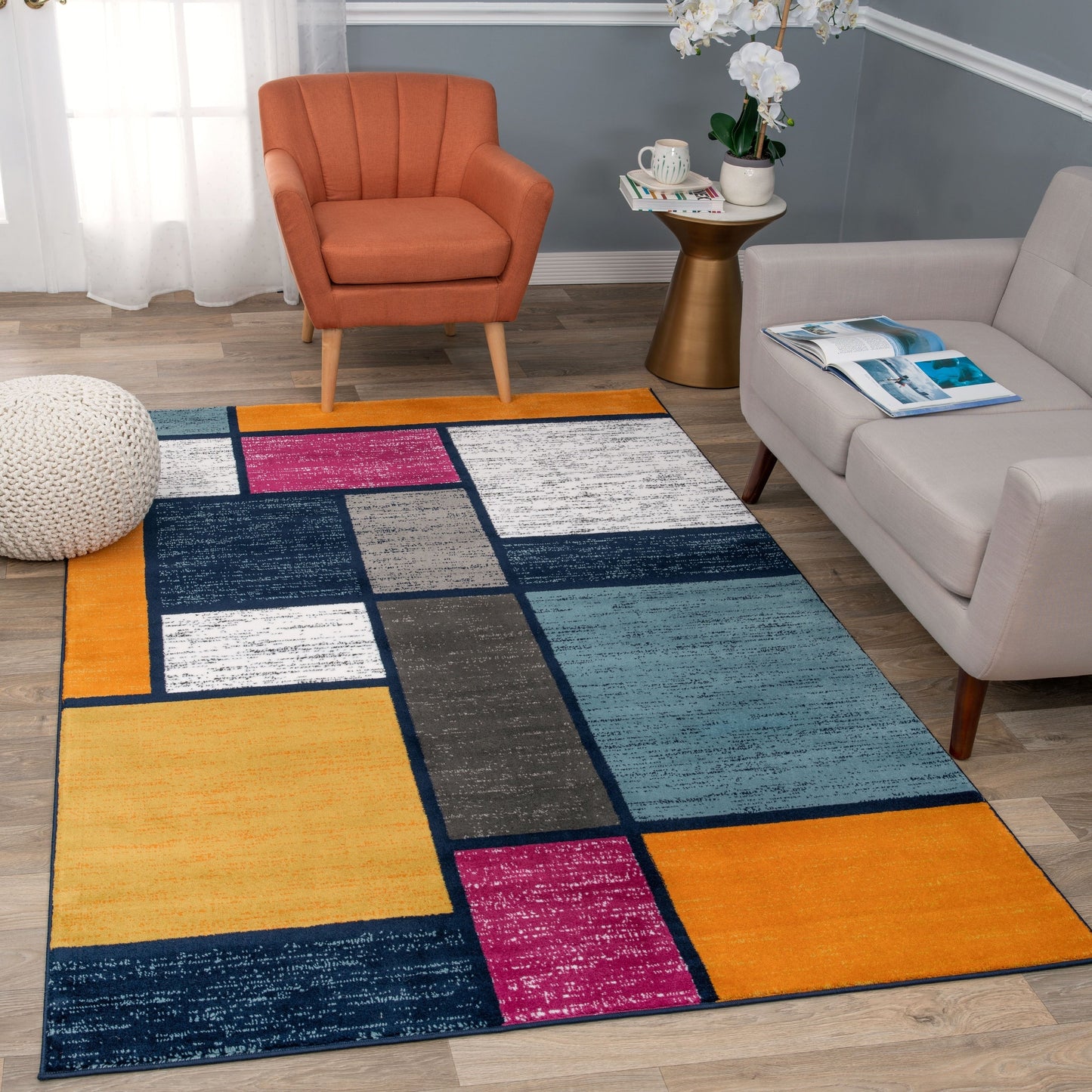 World Rug Gallery Contemporary Modern Boxed Color Block Area Rug