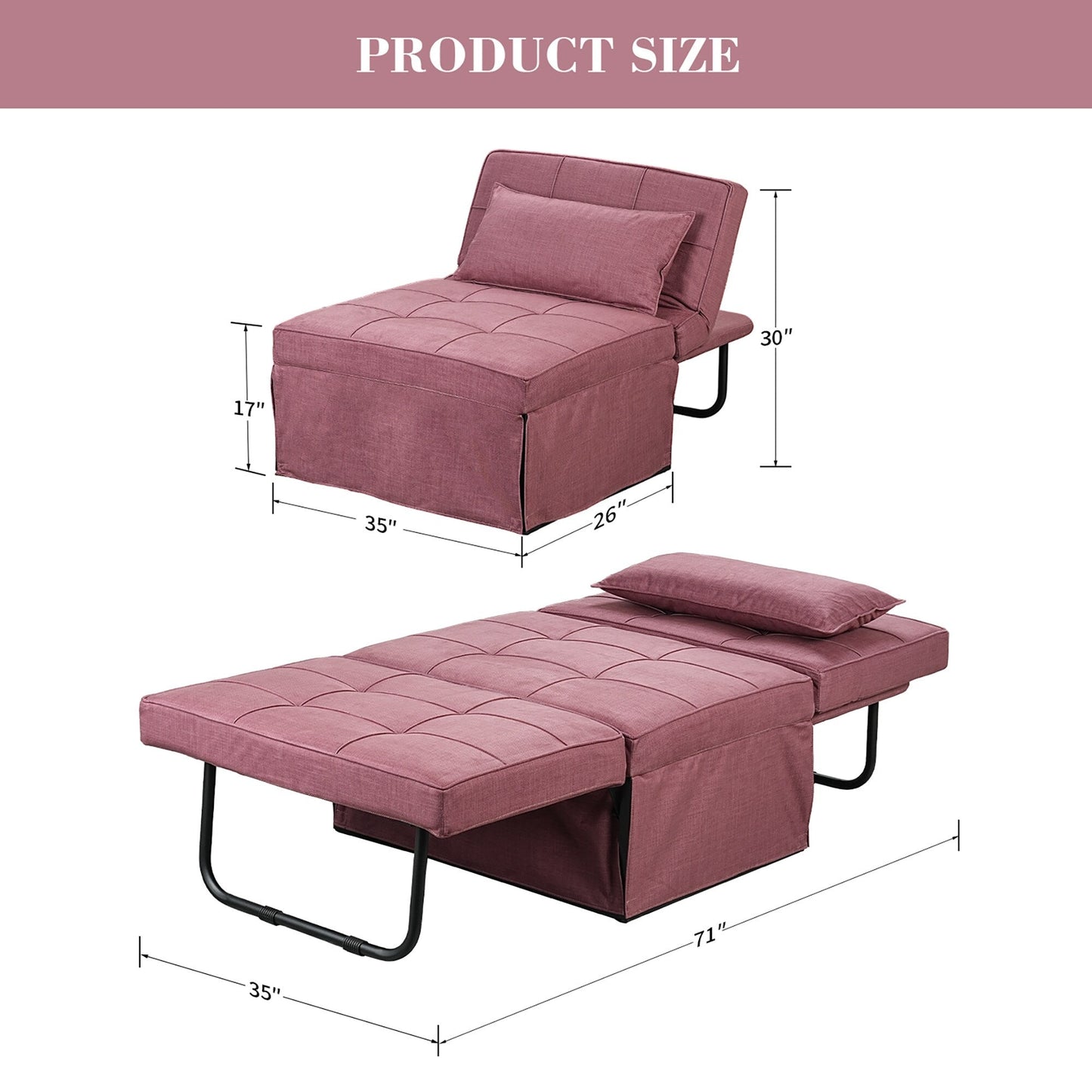 Convertible Sofa Bed Sleeper Sofa Chair Couch Folding Ottoman Recliner Chairs for Living Room