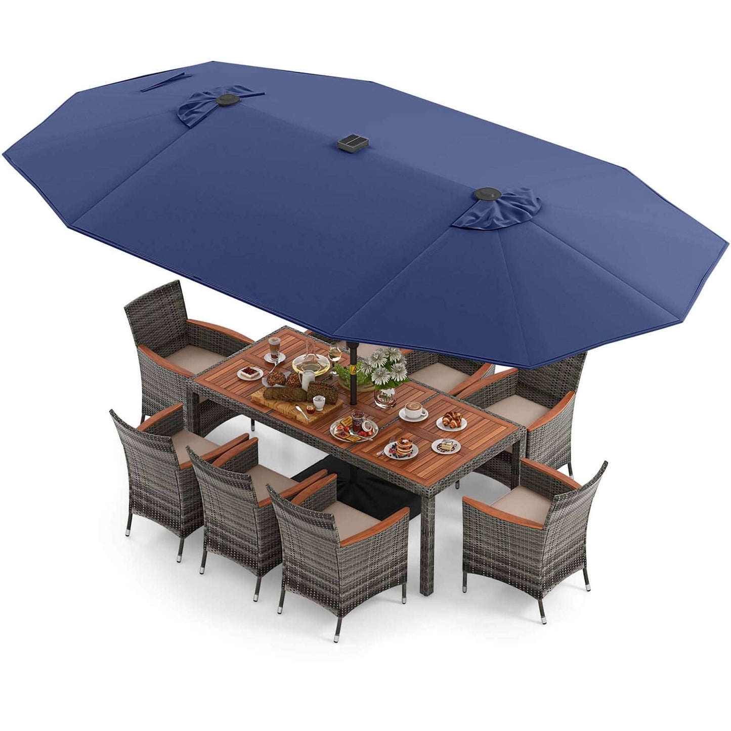 Costway 11 PCS Patio Dining Set with 15 ft Double-Sided Patio Umbrella - See Details