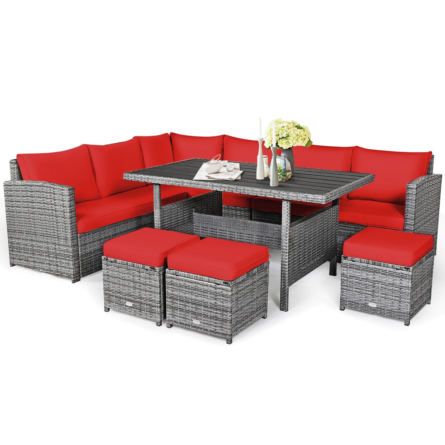 Costway 7 PCS Patio Rattan Dining Set Sectional Sofa Couch Ottoman - See Details