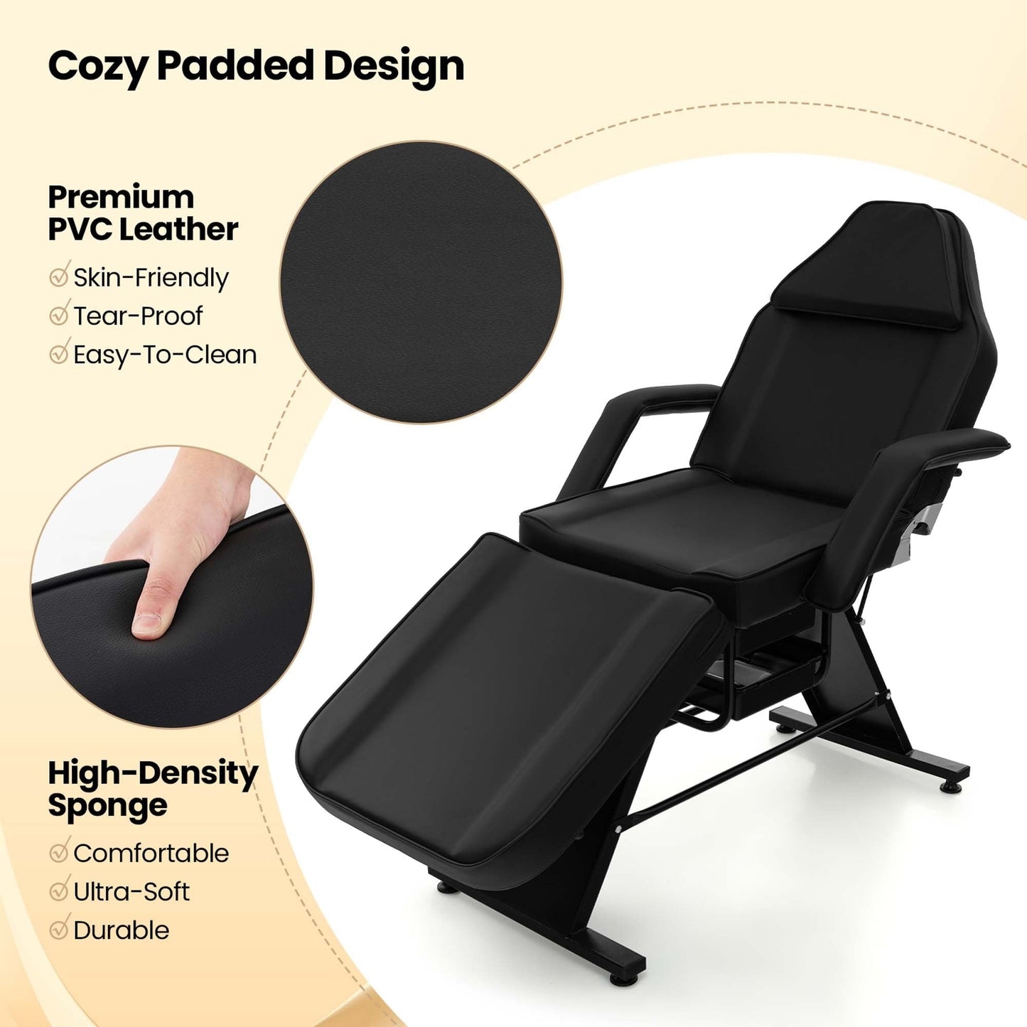Costway 72 Massage Bed with Hydraulic Stool Adjustable Backrest &