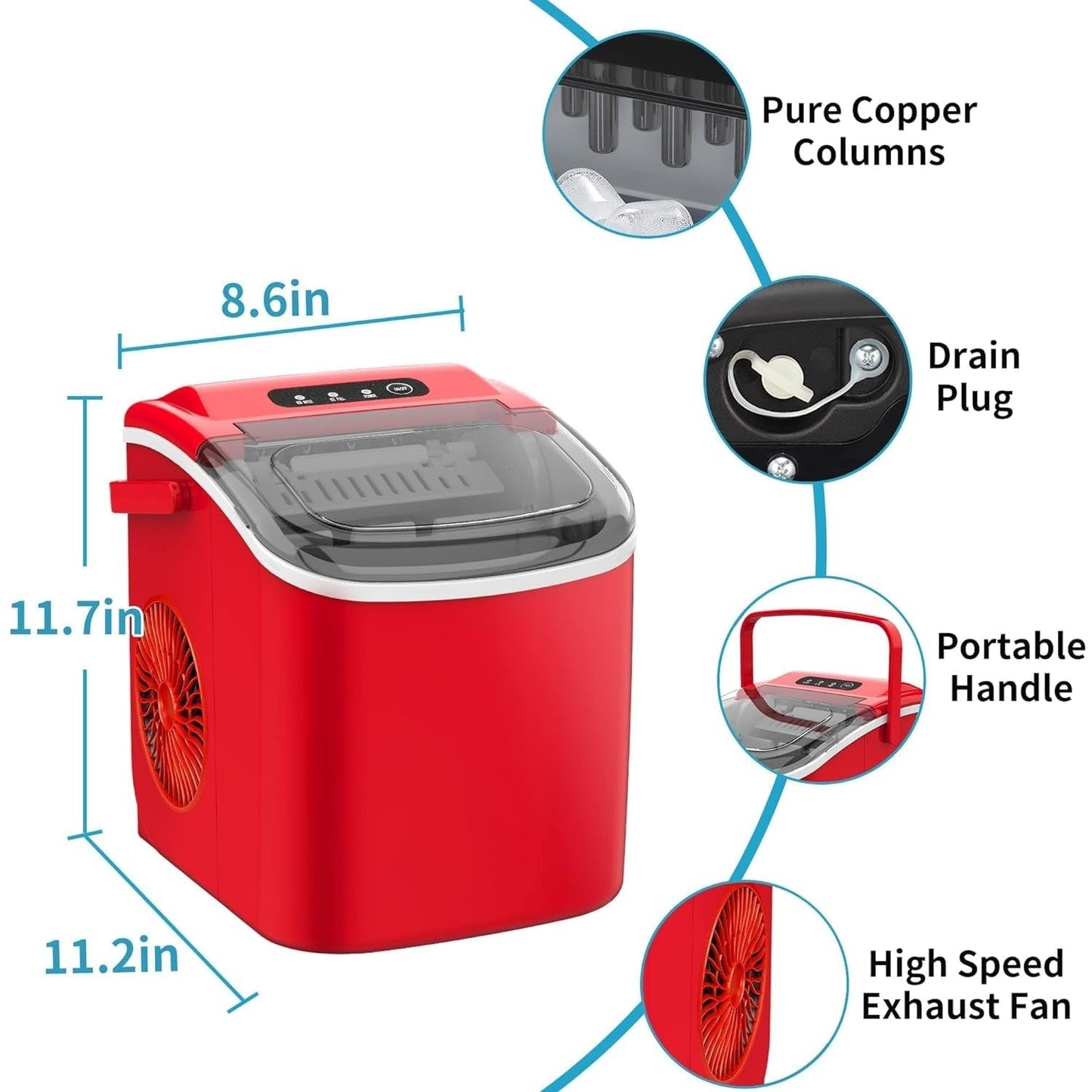 Countertop Portable Ice Maker with Self-cleaning ,9 Bullet Ice Cubes in 6 Mins, Comes with Ice Basket and Ice Scoop