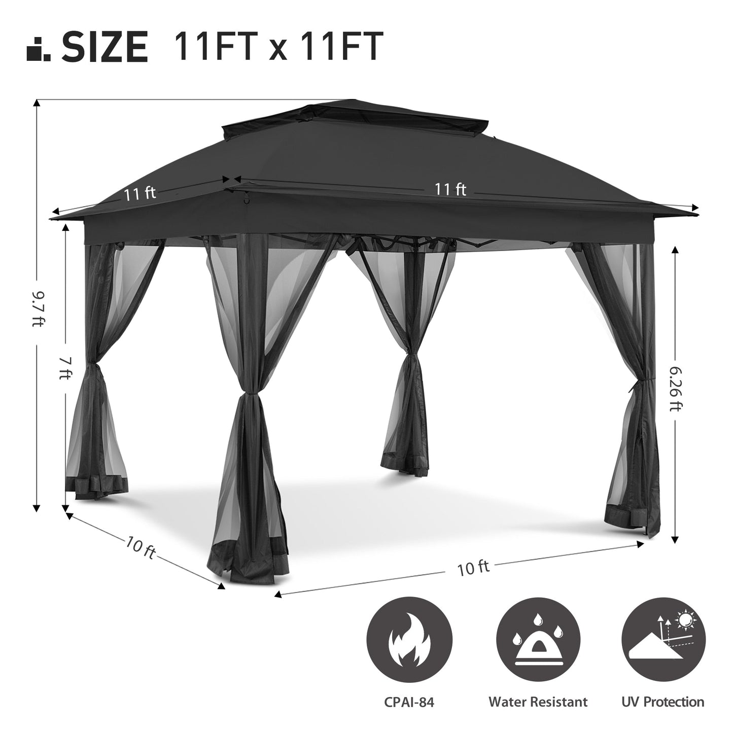 Cozywor 11 ft. x 11 ft. Pop-Up Steel Gazebo with Mosquito Netting
