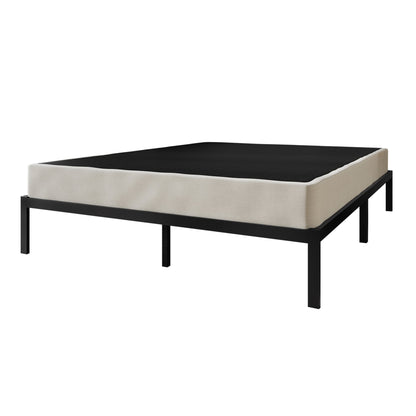 CraftPorch Solid Wood 5-Inch Box Spring Foundation with Wood Slats with Warm Grey Linen Cover