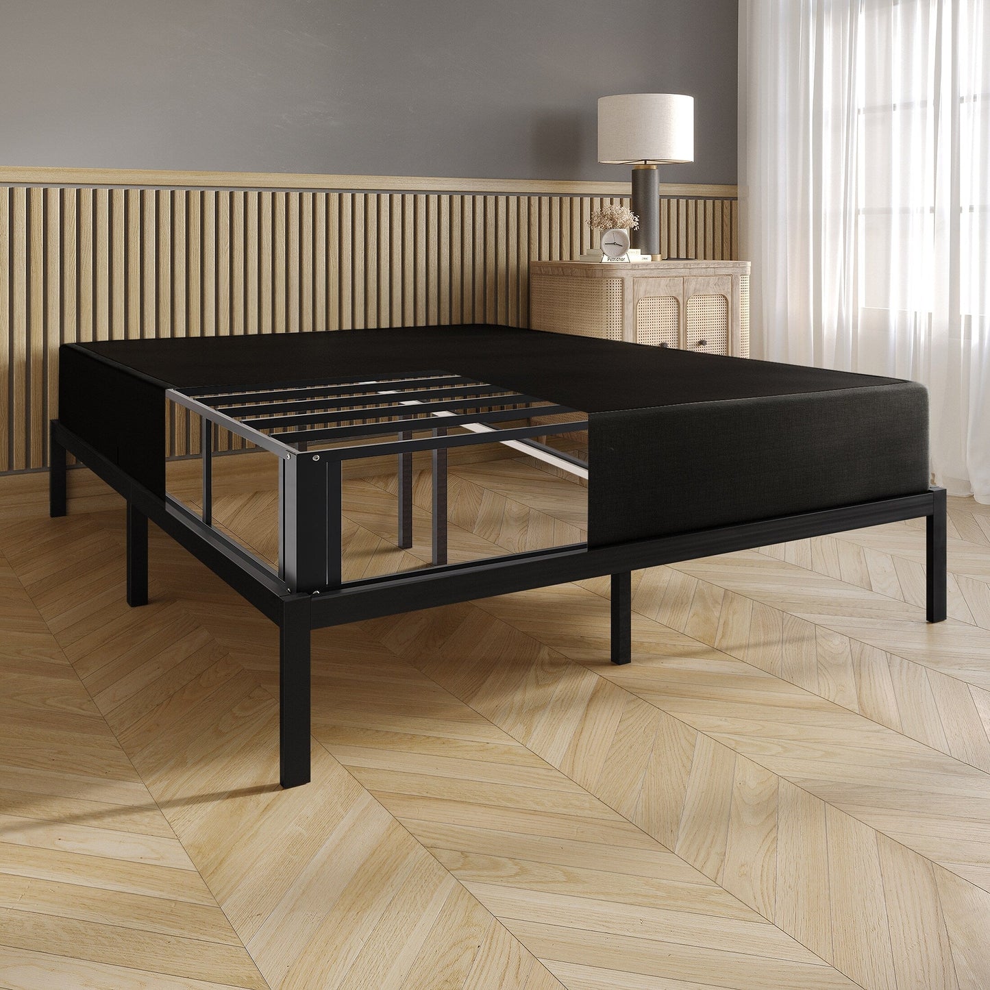 CraftPorch Upholstered Linen Metal Box Spring