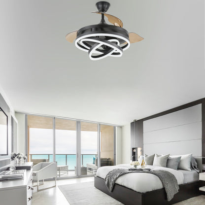 Cusp Barn 42 Retractable Ceiling Fan with Lights and Remote DIY Shape Fandelier Modern Silent DC Motor LED Ceiling Light