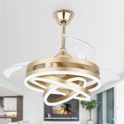 Cusp Barn 42 Retractable Ceiling Fan with Lights and Remote DIY Shape Fandelier Modern Silent DC Motor LED Ceiling Light