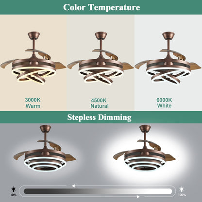 Cusp Barn 42 Retractable Ceiling Fan with Lights and Remote DIY Shape Fandelier Modern Silent DC Motor LED Ceiling Light