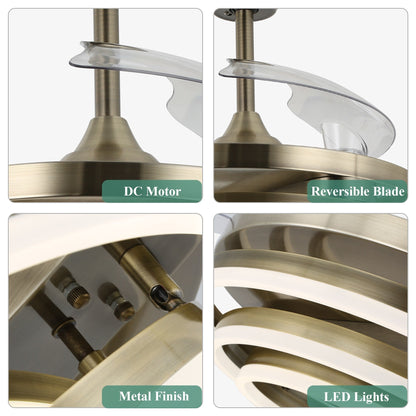 Cusp Barn 42 Retractable Ceiling Fan with Lights and Remote DIY Shape Fandelier Modern Silent DC Motor LED Ceiling Light