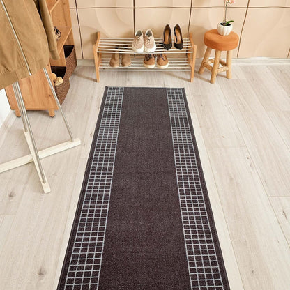Checkered Border Non-slip Contemporary 26-inch Wide Runner Rug