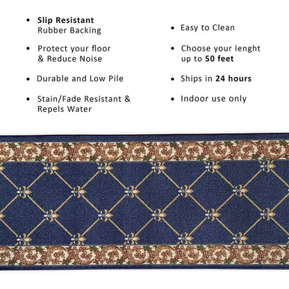 Custom Size Fleur De Lis 26 Inch Wide Non-Slip Stair Runner Rug