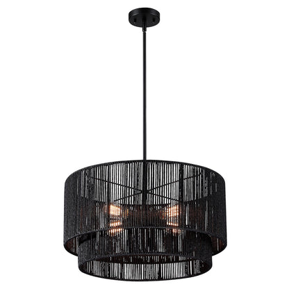 Cynthia 4-Light Black Rattan Drum Chandelier Light - 22''W