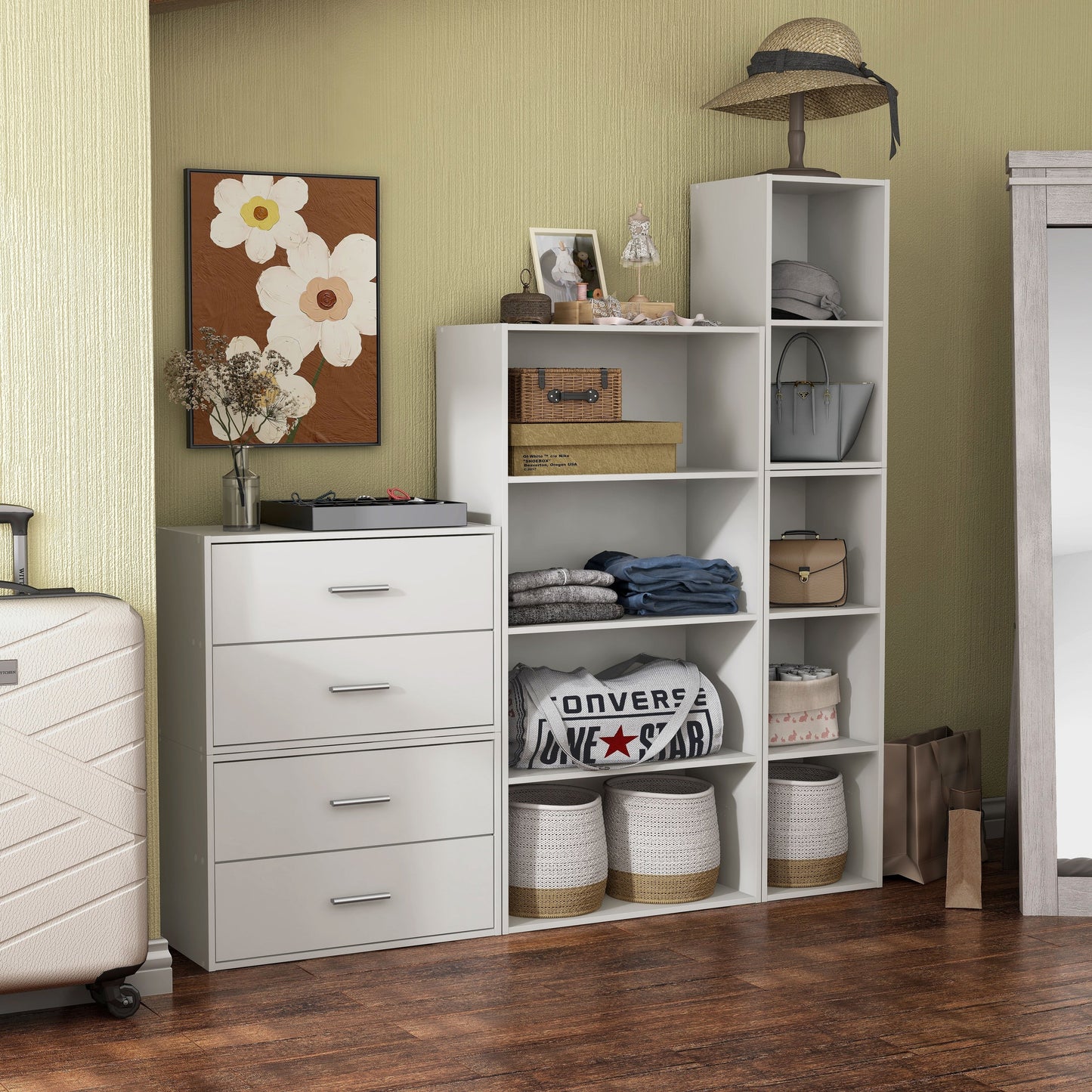 DH BASIC Modern Wood Customizable Stackable Storage Organizer - Cube Shelves, Drawer Cabinet, Bookcase with Doors by Denhour