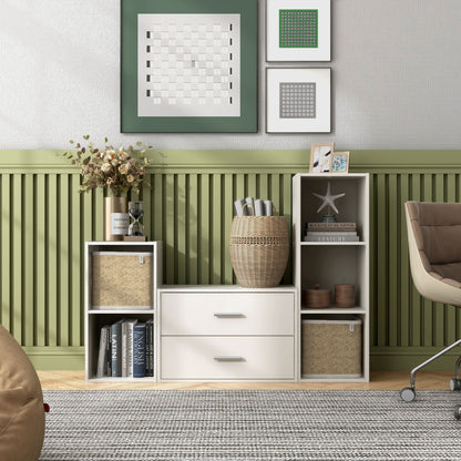 DH BASIC Modern Wood Customizable Stackable Storage Organizer - Cube Shelves, Drawer Cabinet, Bookcase with Doors by Denhour