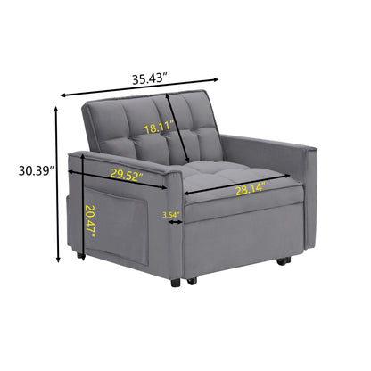 Dark Grey Modern 70.86 3 in 1 Single Convertible Sofa Bed with Adjustable Back and Moving Wheel for Living Room