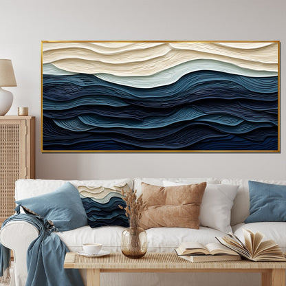 Designart Blue And White Coastal Wave S Edge Coastal Minimalism Blue Wall Decor Coastal Living Room Framed Canvas Art