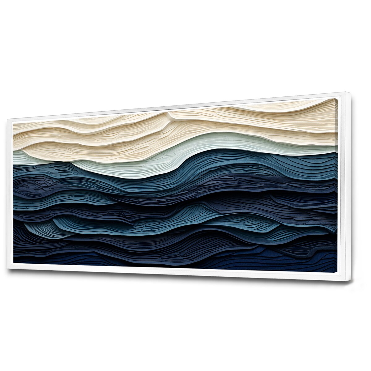 Designart Blue And White Coastal Wave S Edge Coastal Minimalism Blue Wall Decor Coastal Living Room Framed Canvas Art
