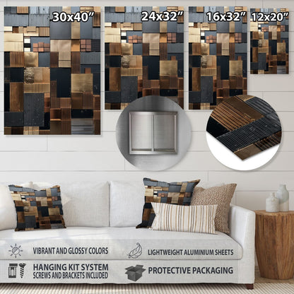 Designart Brown Abstract Tile Mosiac Charm Abstract Tile Metal Wall Art Brown Metal Wall Décor Modern Metal Art Work