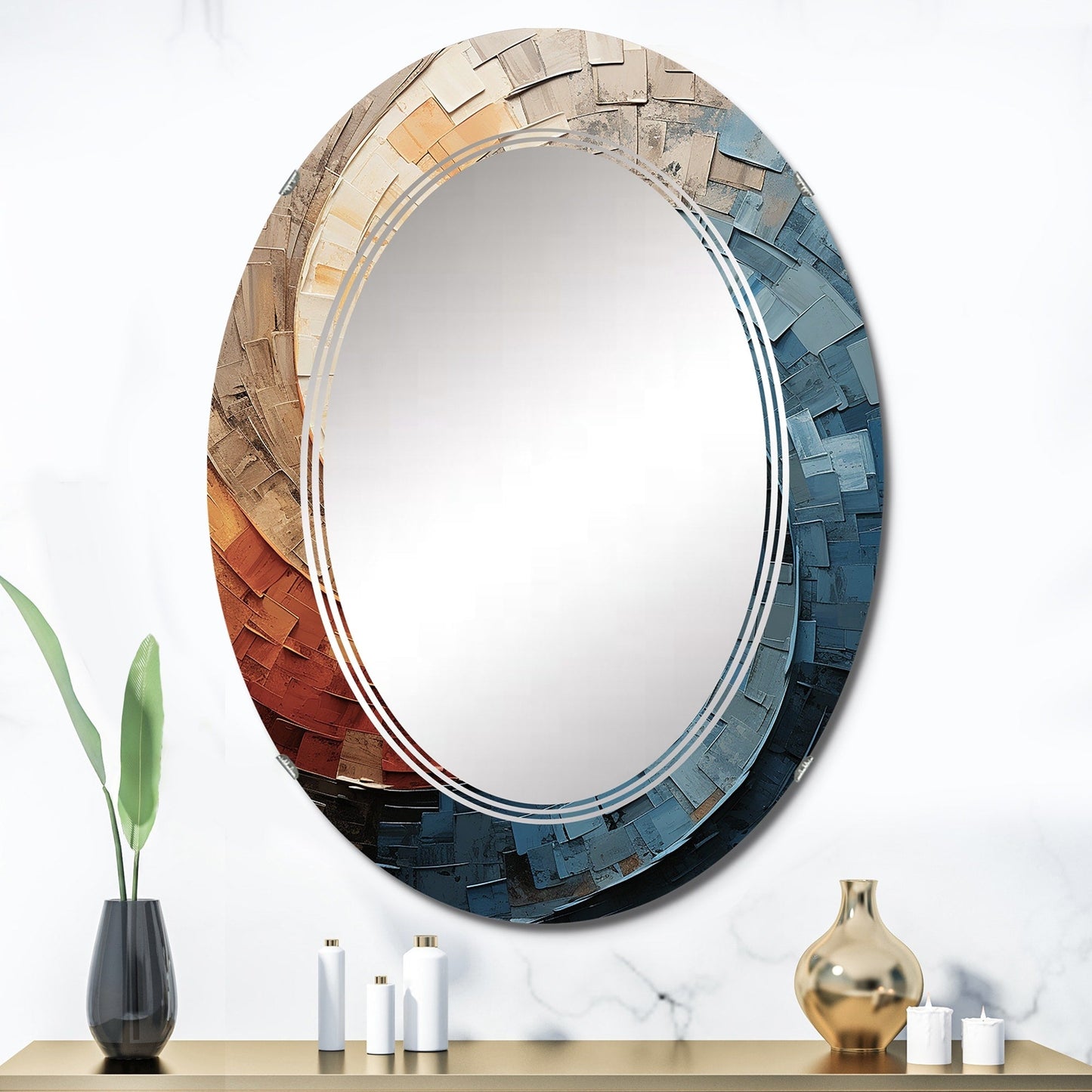 Designart Collaged Spiral Abstract Modern Wall Mirror
