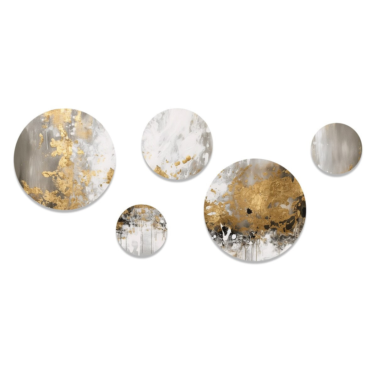 Designart Gold and White Abstract Abstract Painting Metal Wall Art Decor Set Of 5