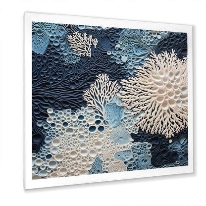 Designart Under Water Blue And White Corals Collage Coastal Framed Canvas Wall Art
