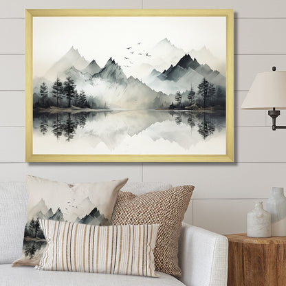 Designart Watercolor Lake And Forest Dream I Landscape Mountains Framed Canvas Wall Art